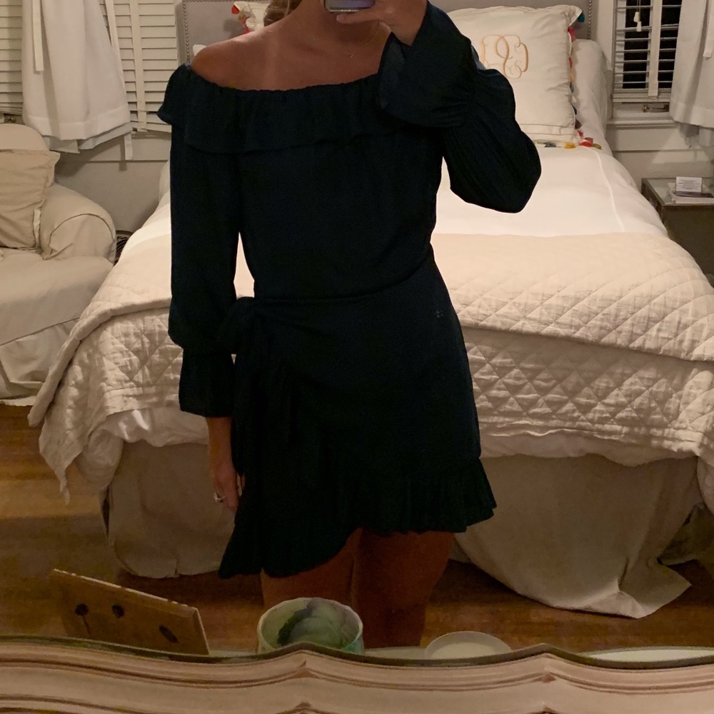 off the shoulder green silk cocktail dress